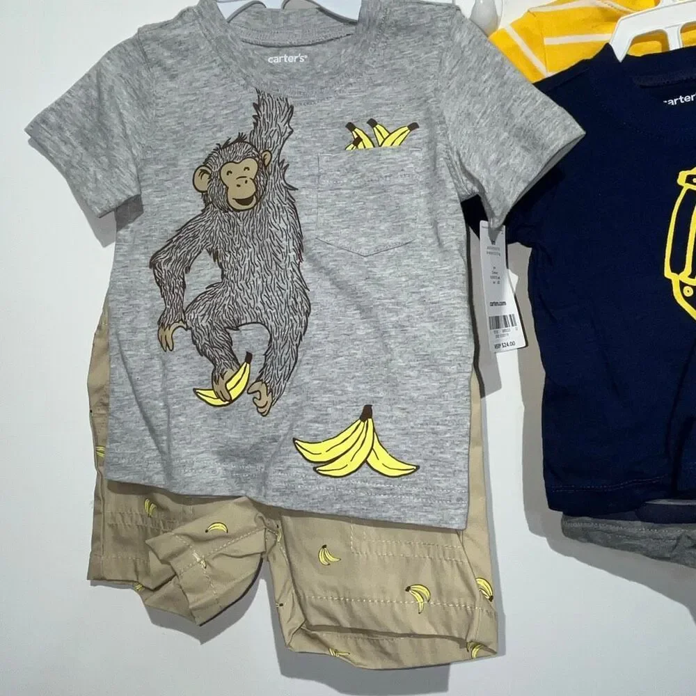 Lot of 3 Carter's Baby Outfits Bodysuit Graphic T-Shirts & Shorts 3-6 Months NWT